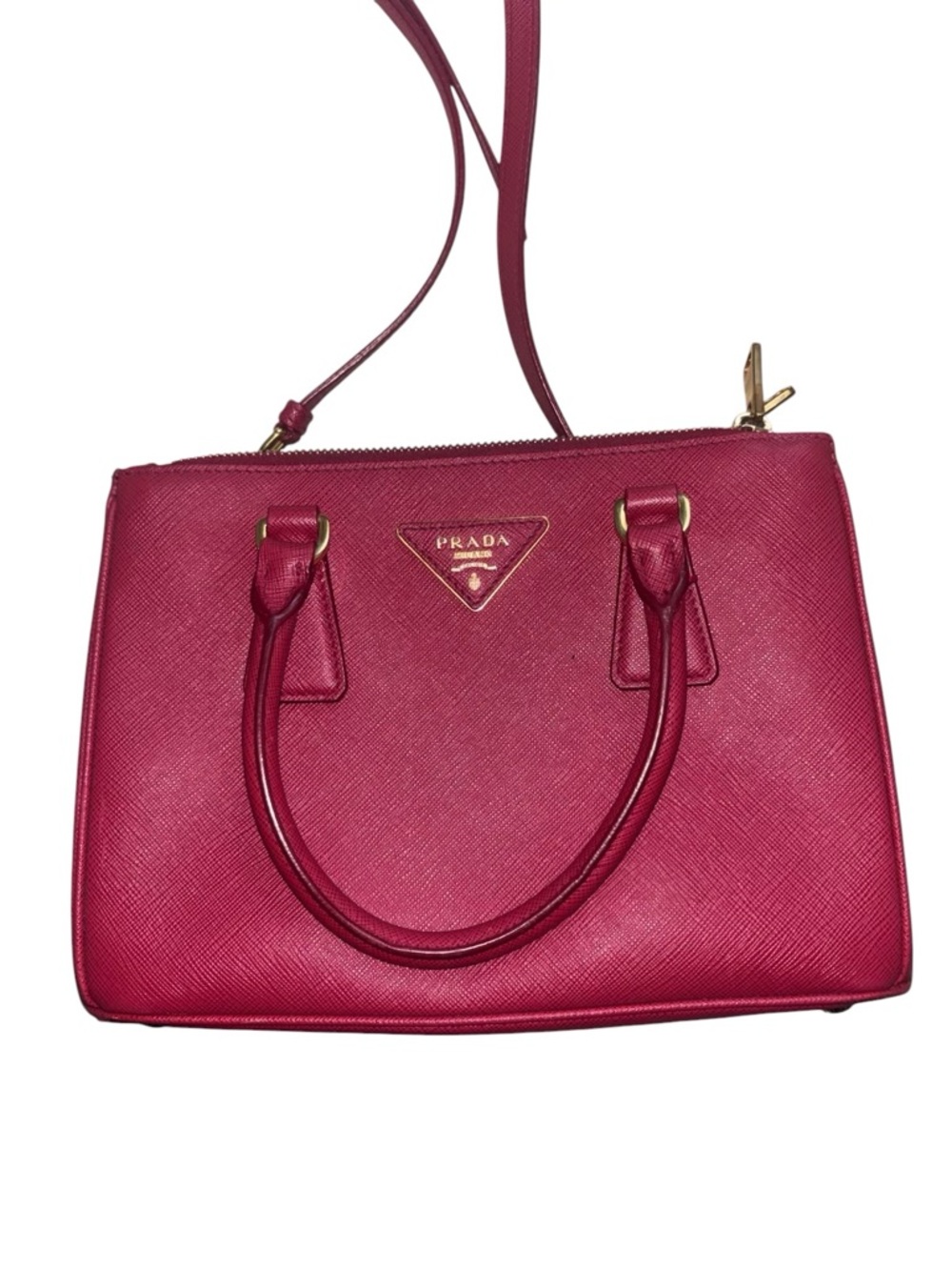 Prada Pink Saffiano Leather Top-Handle Satchel with Crossbody Strap